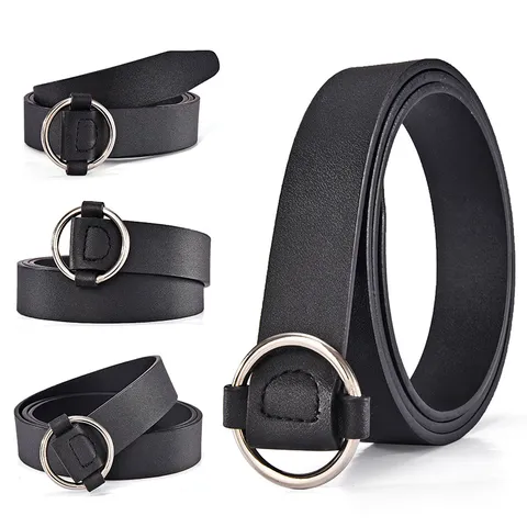 Dames Casual Eenvoudige Kunstledzen Riem met Ronde Gesp Zwart Veelzijdige Tailleband