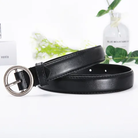 Women's Casual Versatile Fashion Faux Leather Belt Retro Metal Pin Buckle Black Brown Waist Belt For Dress Pants