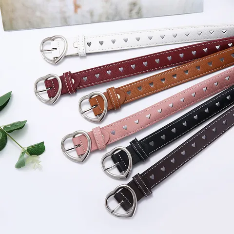 Damen Casual PU Ledergürtel Herz Metallschnalle Ausschnitt Schlanker Taillengürtel Mode Alltagsgürtel