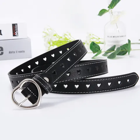 Damen Casual PU Ledergürtel Herz Metallschnalle Ausschnitt Schlanker Taillengürtel Mode Alltagsgürtel