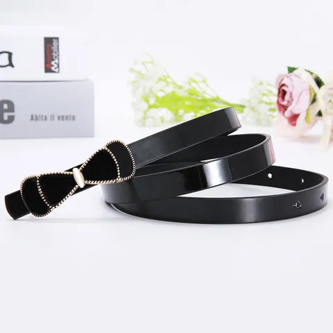 Women Fashion PU Leather Thin Waist Belt Elegant Floral Bow Rhinestone Buckle Dress Strap Versatile Decorative Waistband