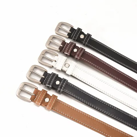 Women Casual Faux Leather Belt Double Stitching Pin Buckle Versatile Pants Belt