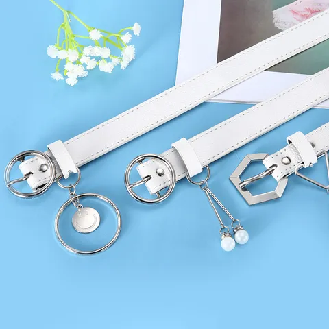 Women Fashion PU Leather Waist Belt Casual Slim Strap With Metal Buckle And Pendant Decor For Jeans Dress