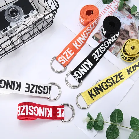Casual Letter Print Canvas Belt With Double Ring Buckle Unisex Fashion Adjustable Waistband For Jeans Trousers