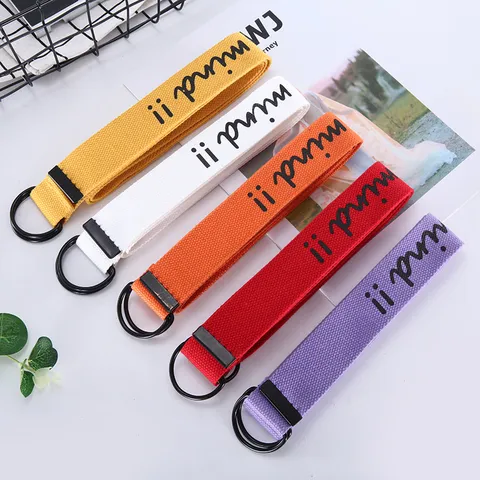 Women Canvas Woven Belt Double Ring Buckle Casual Waist Belt Letter Print Adjustable For Dress Jeans Fashion