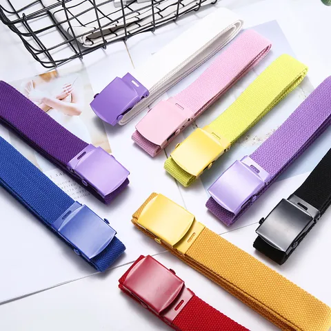 Unisex Casual Woven Canvas Belt With Alloy Auto Buckle Minimalist Versatile Student Jeans Waist Belt