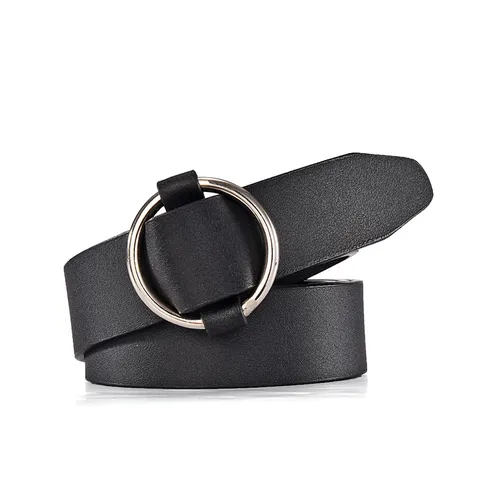 Dames Casual Eenvoudige Kunstledzen Riem met Ronde Gesp Zwart Veelzijdige Tailleband