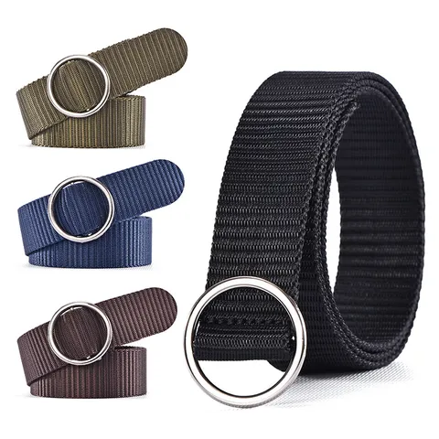 Women's Casual Canvas Belt Simple Versatile Metal Round Buckle Jeans Belt Waist Band