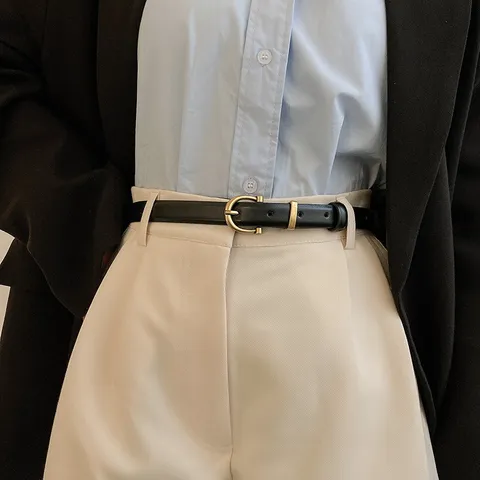 Women's Genuine Leather Skinny Belt Minimalist Slim Waist Belt Fashion Metal Pin Buckle Dress Jeans Pants Accessories