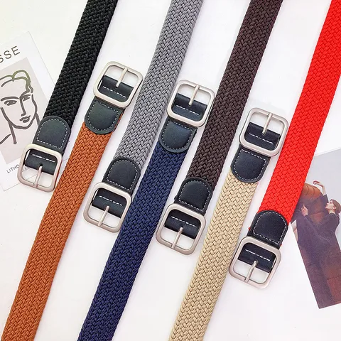 Unisex Casual Canvas Woven Belt Vintage Fashion Metal Buckle Adjustable Waist Belt For Jeans Daily Wear