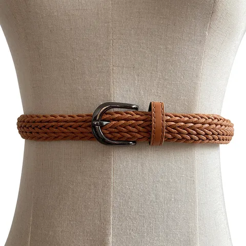 Womens Woven Belt Korean Vintage Hemp Rope Versatile Fashion Casual Student Jeans Decorative PU Leather Belt
