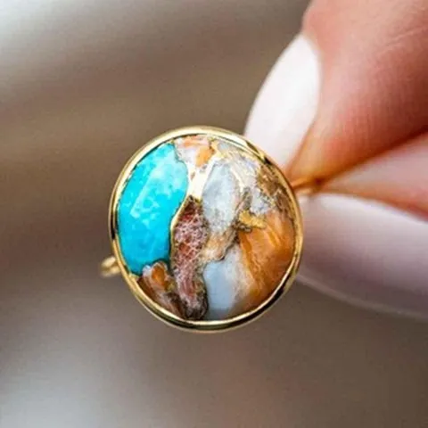 Anillos de Aleación de Strass Vintage para Mujer Anillos de Banda Gométricos Redondos Multicolor Joyería de Dedo Regalo