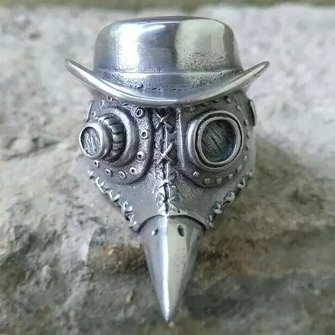 Anello da Uomo in Lega Punk Vintage con Maschera da Dottore della Peste Argento Antico Gotico Becco d Uccello Gioielli per Festa