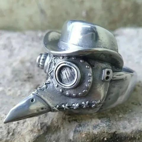 Anello da Uomo in Lega Punk Vintage con Maschera da Dottore della Peste Argento Antico Gotico Becco d Uccello Gioielli per Festa