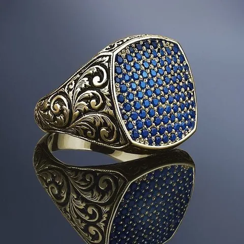 Men Retro Punk Alloy Carved Shield Ring Gothic Vintage Carved Geometric Pattern Electroplated Rhinestone Ring Wholesale For Men Party Daily Wear Jewelry