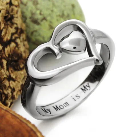 Mother's Day Gift Hollow Heart Alloy Ring Engraved My Mom is My Angel Vintage Thai Silver Finish Jewelry Ring For Women