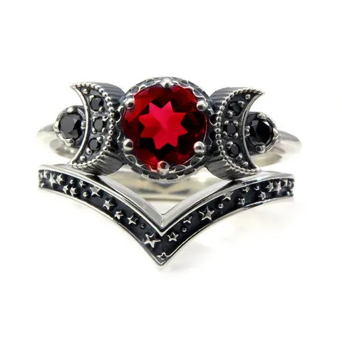 Set di Anelli Goth Bohemian in Lega Strass Dea della Tripla Luna Vintage Stella Luna Anello Sovrapponibile da Donna Gioielli Strega Regalo