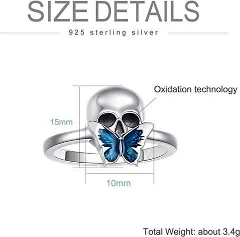 Anillo de Calavera Mariposa Azul de Aleación Punk Vintage Estilo Gótico Oscuro Anillo Galvanizado para Hombre Mujer Joyería Regalo