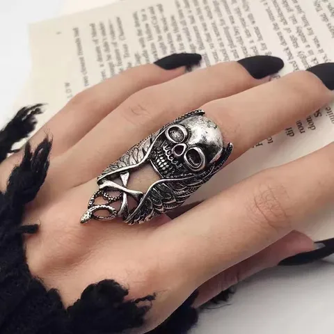 Vintage Punk Alloy Skull Ring For Men Women Gothic Rock Snake Wings Long Full Finger Armor Ring Statement Jewelry Gift