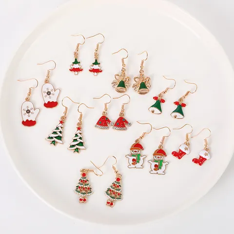 Carini Orecchini di Natale in Lega Smalto Cartone Animato Babbo Natale Albero di Natale Campanelli Orecchini Pendenti Gioielli Regali per Donna