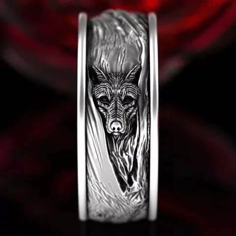 Vintage Punk Wolf Head Ring Alloy Animal Carved Finger Ring For Men Women Antique Silver Retro Goth Jewelry Party Gift