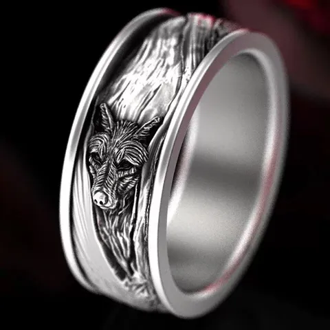 Vintage Punk Wolf Head Ring Alloy Animal Carved Finger Ring For Men Women Antique Silver Retro Goth Jewelry Party Gift