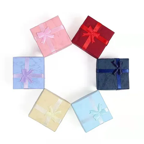 Elegante Pappe Schmuck Geschenkschachtel Quadratische Schmuckschatulle Mit Schleife Für Ringe Ohrringe Kleine Schmuckverpackung Aufbewahrung Organizer