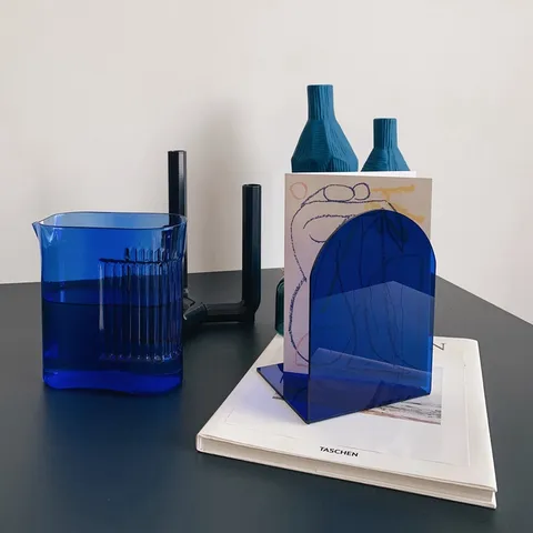 Modern Minimalist Acrylic Bookends Transparent Blue Mirror Desktop Book Stand Storage Divider Shelf Home Office