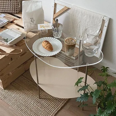 Modern Minimalist Acrylic Double Layer Coffee Table Irregular Cloud Shape Transparent Display Stand Storage Shelf For Living Room Bedroom Office Decor
