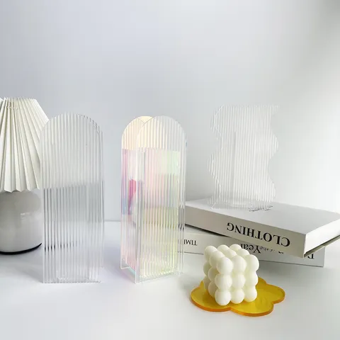 Nordic Modern Minimalist Iridescent Acrylic Vase Colorful Geometric Desktop Art Ornament Transparent Flower Container