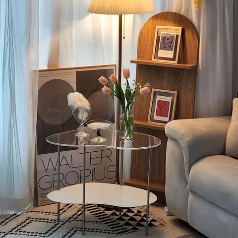 Modern Minimalist Acrylic Double Layer Coffee Table Irregular Cloud Shape Transparent Display Stand Storage Shelf For Living Room Bedroom Office Decor