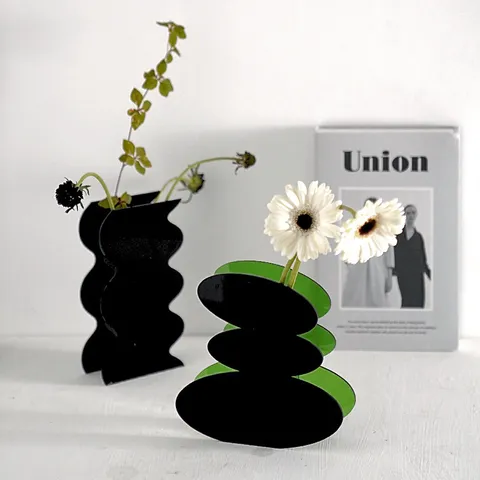 Modern Minimalist Black Wave Acrylic Vase Art Flower Vessel Desktop Ornament Home Decoration Aesthetic Room Decor