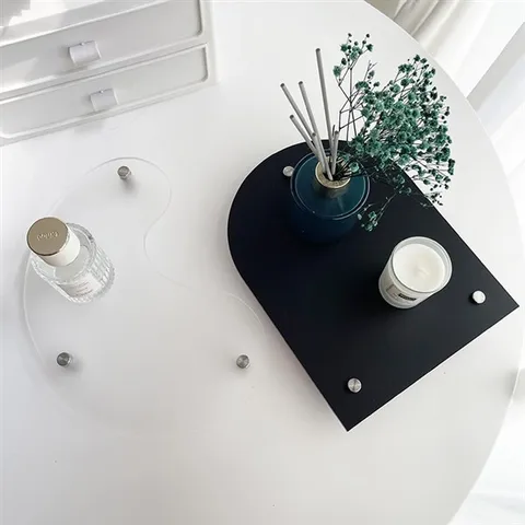 Modern Acrylic Decorative Tray Iridescent Transparent Black Crescent U Shape Tray For Perfume Jewelry Makeup Table Organizer