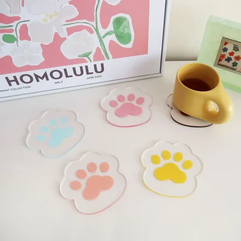 Acrylic Cat Paw Coaster Cute Heat Insulated Table Mat Creative Desktop Ornament Modern Home Decor Dining Accessories