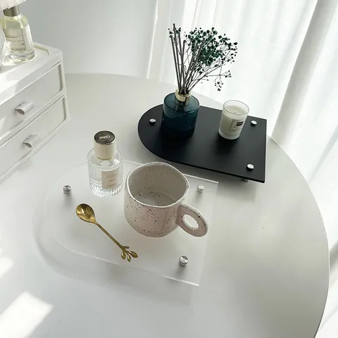 Modern Acrylic Decorative Tray Iridescent Transparent Black Crescent U Shape Tray For Perfume Jewelry Makeup Table Organizer