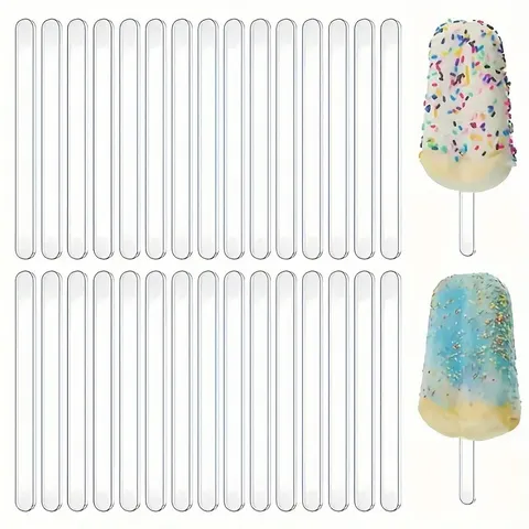 Reusable Transparent Acrylic Ice Cream Sticks DIY Craft Popsicle Sticks Clear Colorful Sticks For Home Kitchen Baking Party