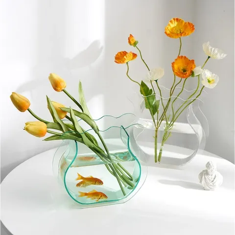 Modern Minimalist Acrylic Vase Creative Wave Transparent Hydroponic Flower Pot Desktop Decorative Ornament