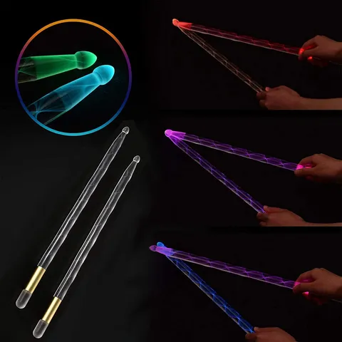 Luminous Drumsticks 5A Acrylic Glowing Drum Mallets LED Color Changing Stage Performance Electronic Drum Accessories