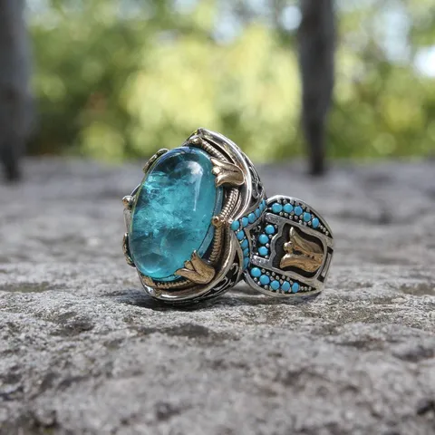 Bague Anneau Gravé en Alliage Bicolore Vintage Avec Strass Géométrique Bleu Roi Accent Statement Bague pour Mariage Banquet Unisexe Bijoux Cadeau