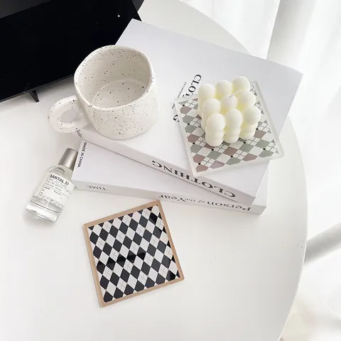 Vintage Nordic Minimalist Acrylic Checkerboard Coaster Creative Bar Coffee Cup Mat Photography Prop Table Decoration