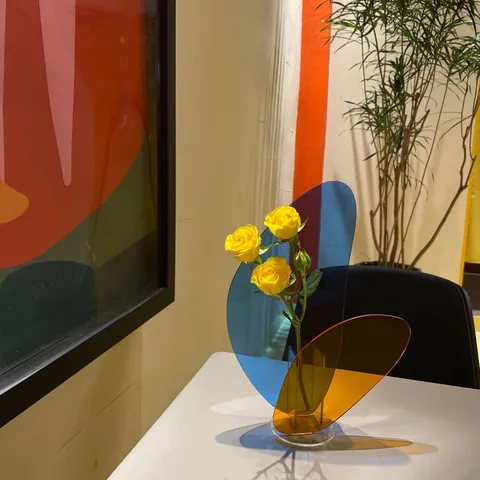 Modern Minimalist Geometric Acrylic Vase Transparent Colorful Flower Arrangement Container Home Living Room Decor Ornament