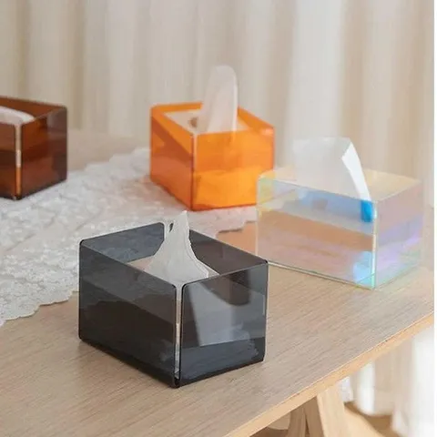 Modern Nordic Acrylic Tissue Box With Wooden Lid Clear Desktop Storage Organizer Napkin Holder For Living Room Bathroom