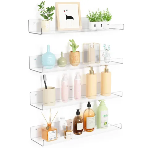 Étagère de Rangement Murale en Acrylique Transparent Étagère Flottante pour Cuisine Salle de Bains Bureau