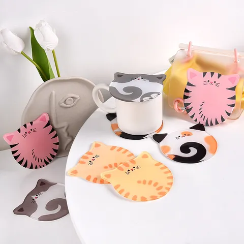 Cute Cartoon Cat Ear Acrylic Coaster Creative Heat Insulation Pad Desktop Decoration Cafe Dessert Shop Decor Cup Mat