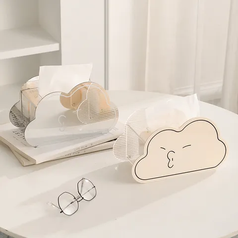 Acrylic Tissue Box Cute Cloud And Star Design Desktop Storage Container Cream Style Napkin Holder For Home Living Room