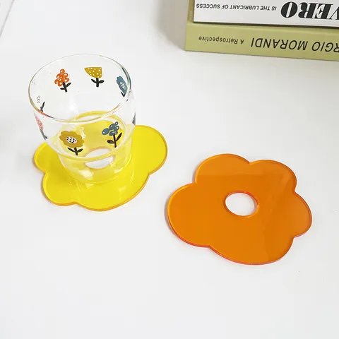 Transparent Acrylic Flower Coaster Ins Minimalist Heat Insulation Mat Aesthetic Table Decor Photography Prop Cup Mat