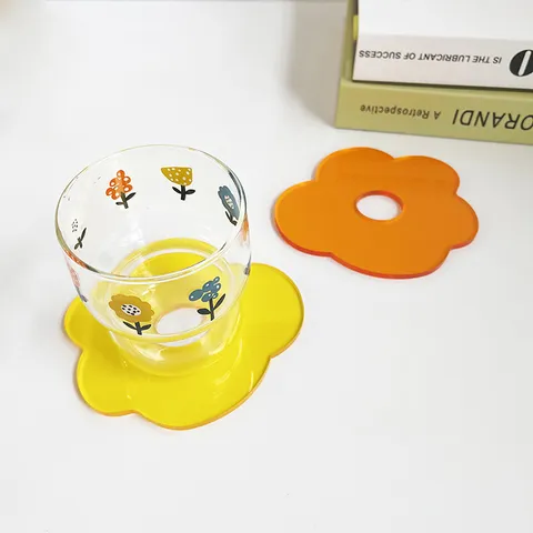Transparent Acrylic Flower Coaster Ins Minimalist Heat Insulation Mat Aesthetic Table Decor Photography Prop Cup Mat