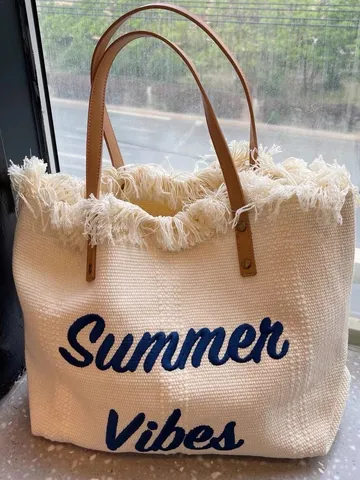 Borsa Tote in Tela di Grande Capacità Per Donne Borsa a Tracolla Casual da Commuter Con Nappa e Ricamo di Lettere