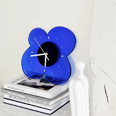 Modern Minimalist Klein Blue Acrylic Wall Clock Creative Floral Art Silent Decorative Clock For Living Room Home