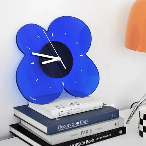 Modern Minimalist Klein Blue Acrylic Wall Clock Creative Floral Art Silent Decorative Clock For Living Room Home